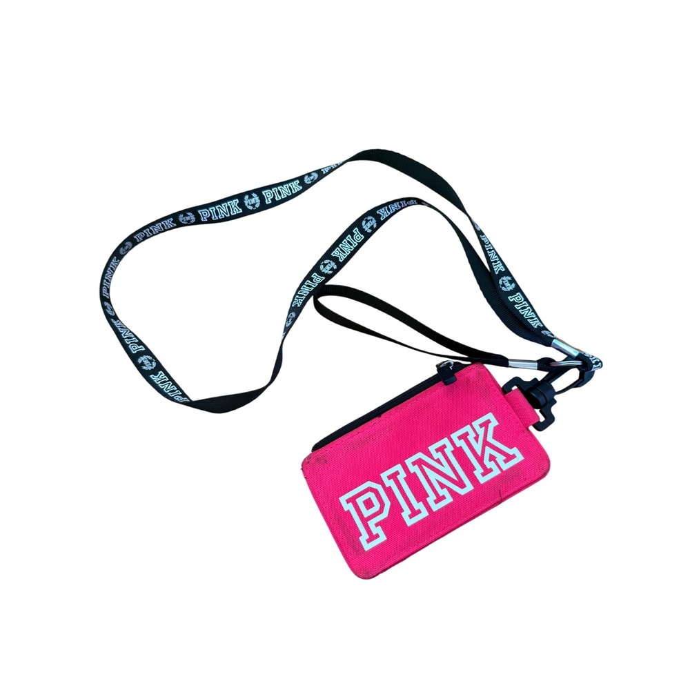 Vintage Y2K‎ 2000s Victoria's Secret PINK Lanyard ID Case Wallet Neon Pink